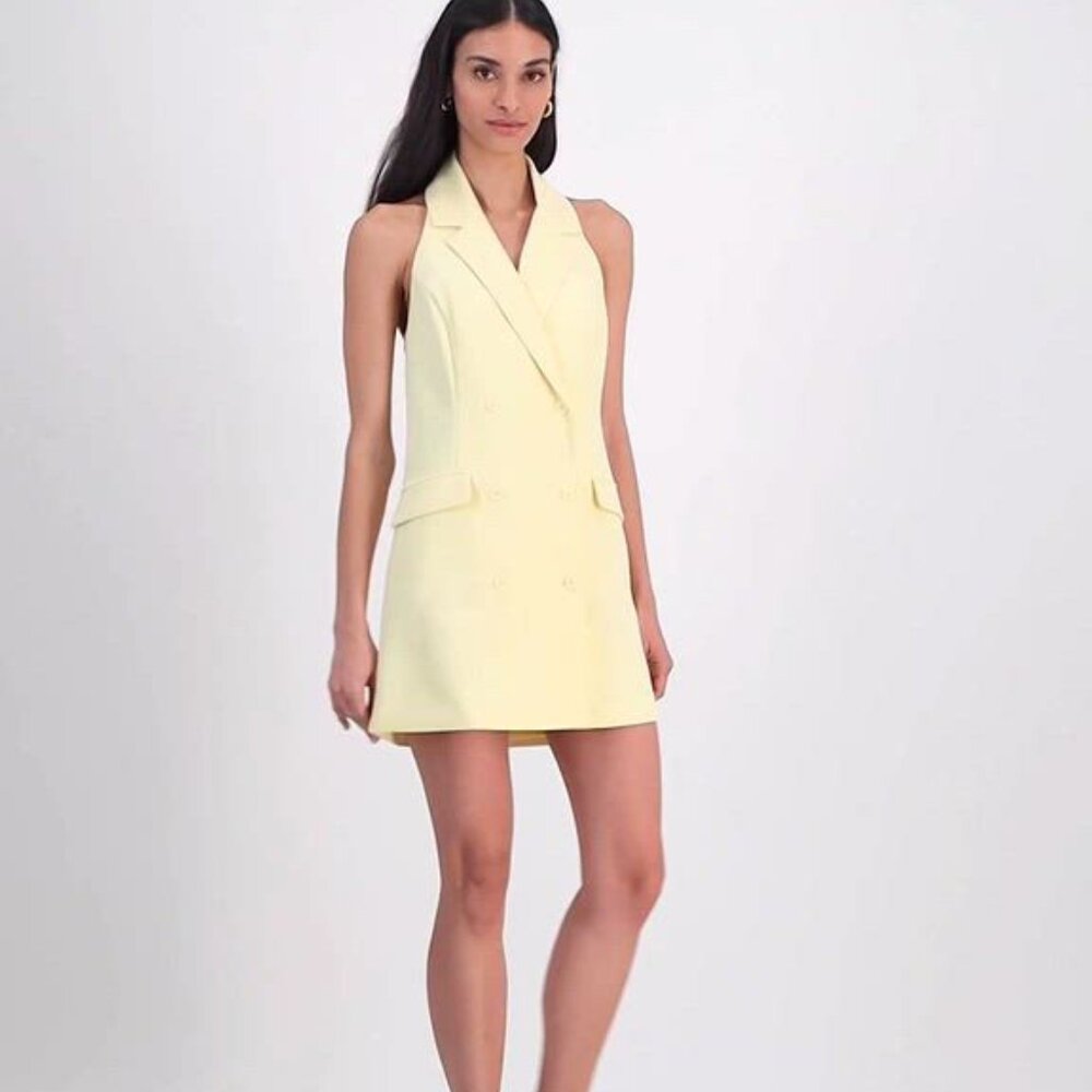 NWT Bar III Women's Halter Blazer Mini Dress Butter Yellow Size 2